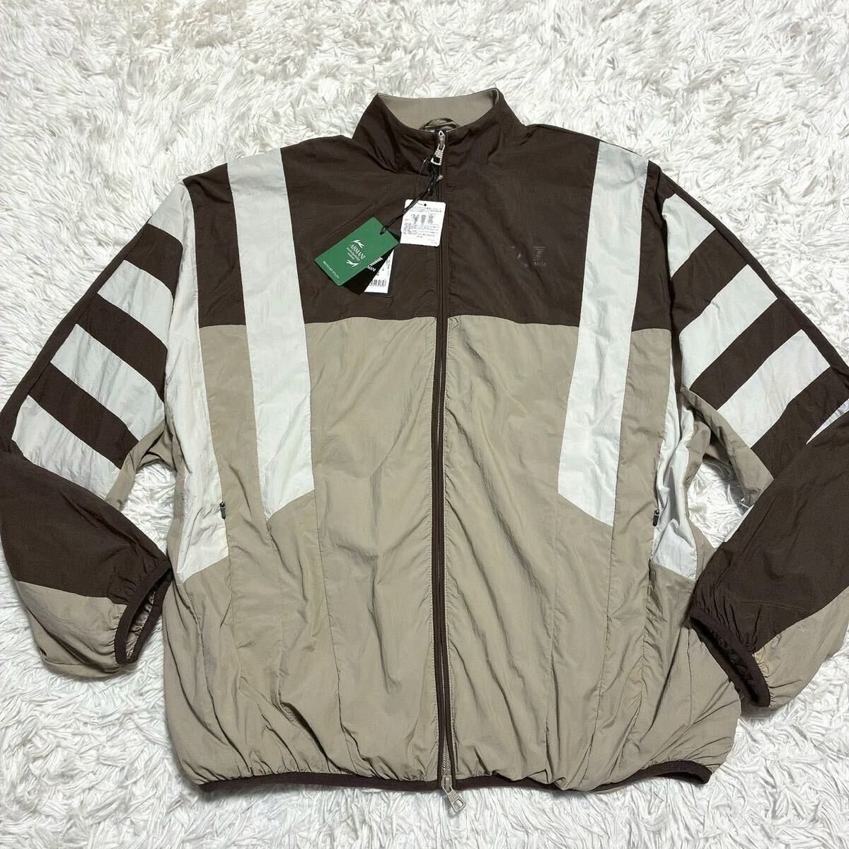 EMPORIO ARMARNI エンポリオアルマーニ【未使用タグ付!!!XL相当!!!】ナイロンジャケット ブルゾン ダブルジップ ロゴ ベージュ ブラウン 茶