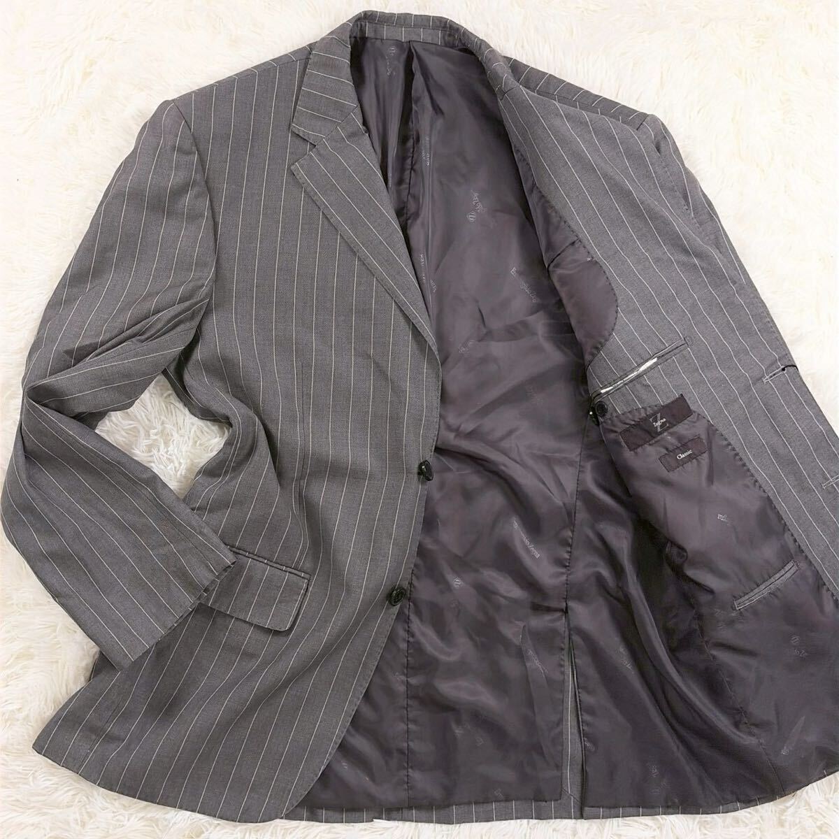 Zegna【未使用タグ付!!!裏地総柄ロゴ!!!希少XL相当!!!】ゼニア テーラードジャケット ストライプ◎近年モデル!!!◎グレー メンズ 紳士服 50