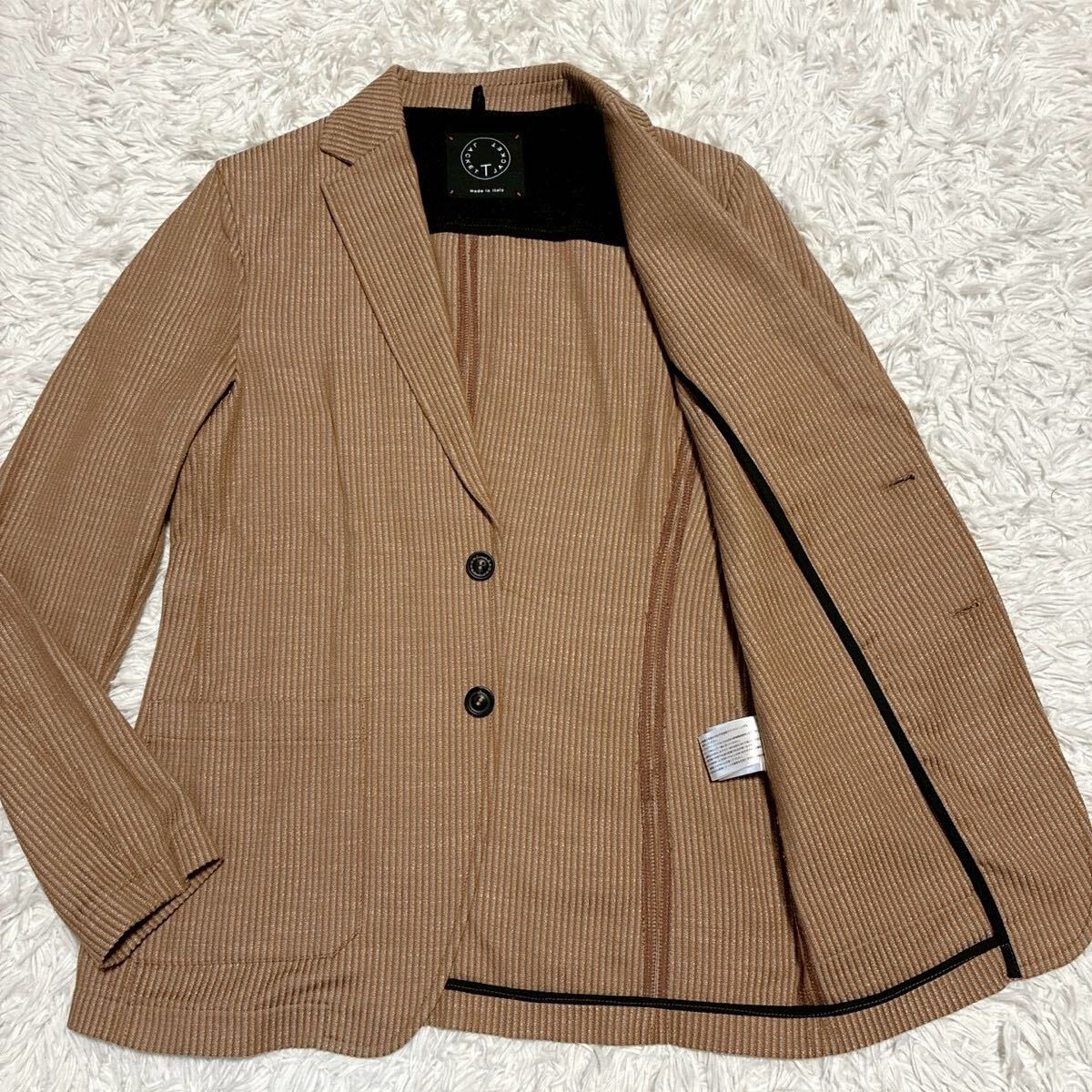T-JACKET【快適極上ストレッチ!!!イタリア製!!】ティージャケット テーラードジャケット ストライプ◎春夏のモテ羽織り!!◎ブラウン メンズ