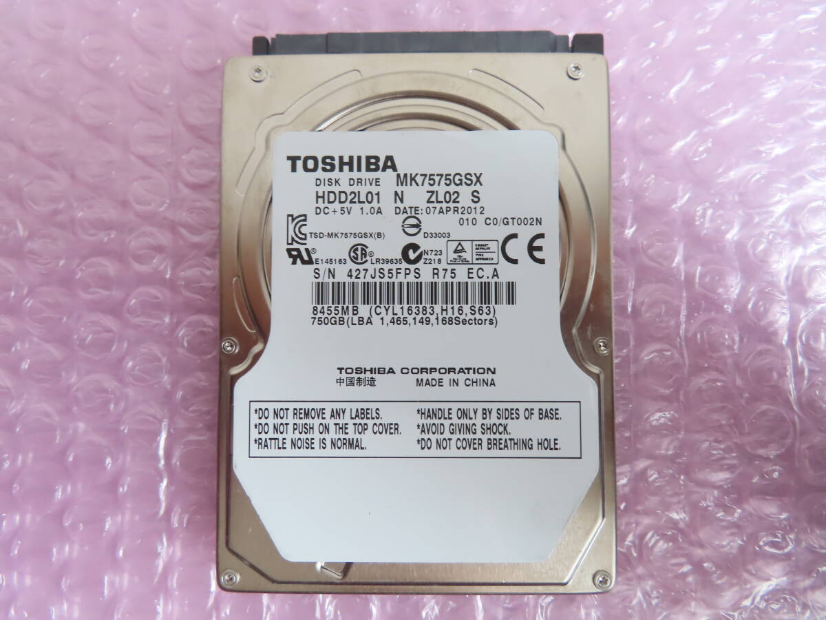 東芝 (TOSHIBA) MK7575GSX [750GB 9.5mm 5400rpm] 使用4525時間