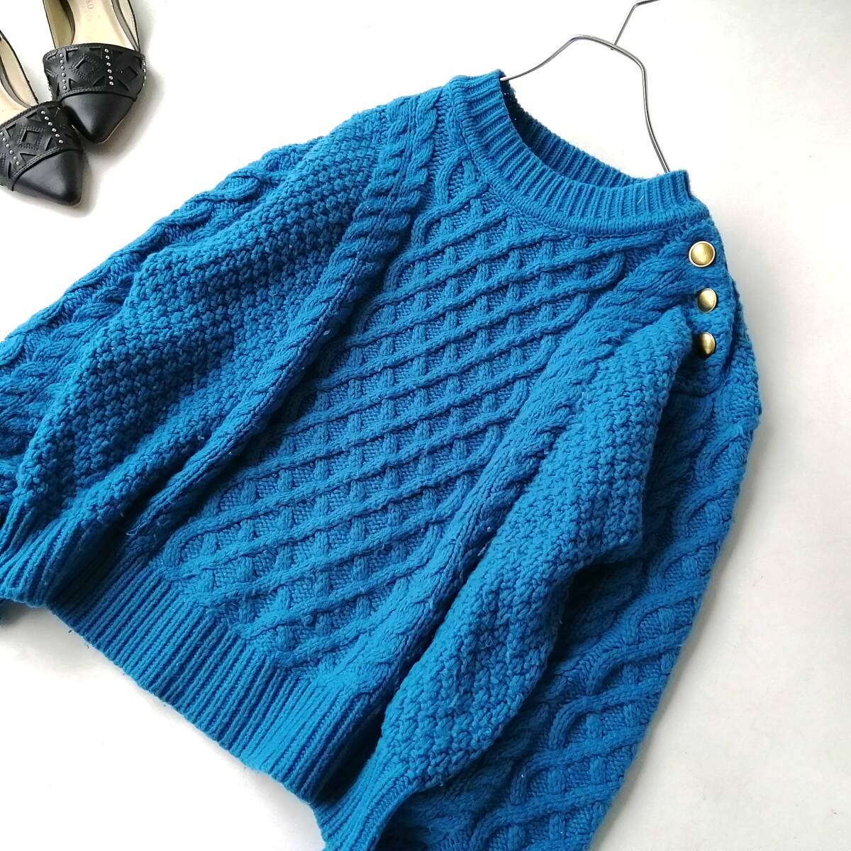 ROPE PICNIC ロペピクニック レディース♪アクリルニット セーター サイズ38 ブルー 肩ボタン 毛玉あり 260701nv【4点同梱で送料無料】
