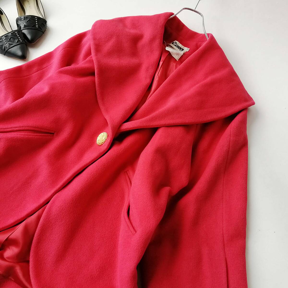 DELLA PARIS フランス製 レディース♪ウールコート キレイ色 サイズ38 レトロ 金ボタン 260703nc【4点同梱で送料無料】