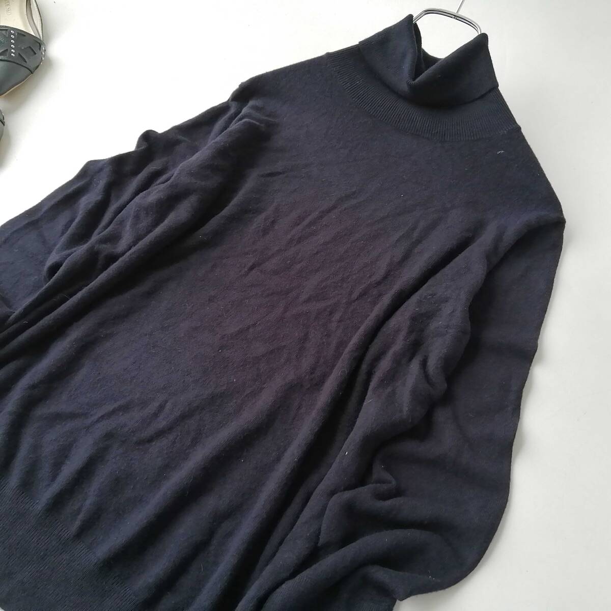 ZARA ザラ KNIT レディース♪タートルネック 長袖ニット セーター ネイビー Lサイズ 袖ボタン 260709na【4点同梱で送料無料】
