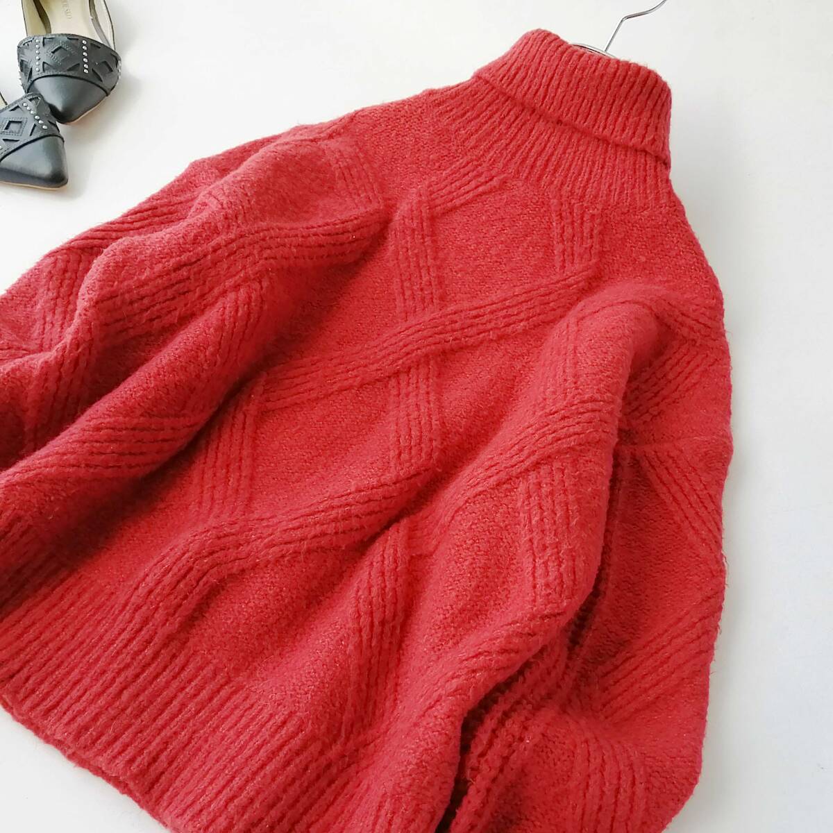 MADE BY MISHOW レディース♪長袖ニット タートルネックニット セーター ボリュームニット 赤 260728nc【4点同梱で送料無料】