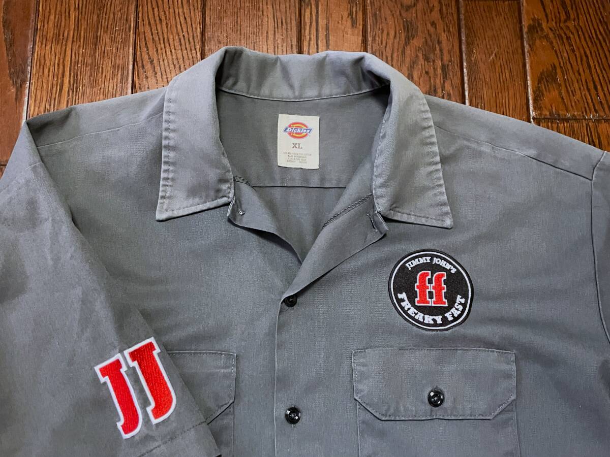 JJ ジミージョンズ JIMMY JOHN'S サンドウィッチ ディッキーズ ＤＩＣＫＩＥＳ 半袖 ワークシャツ XL グレー 企業物 ファーストフード