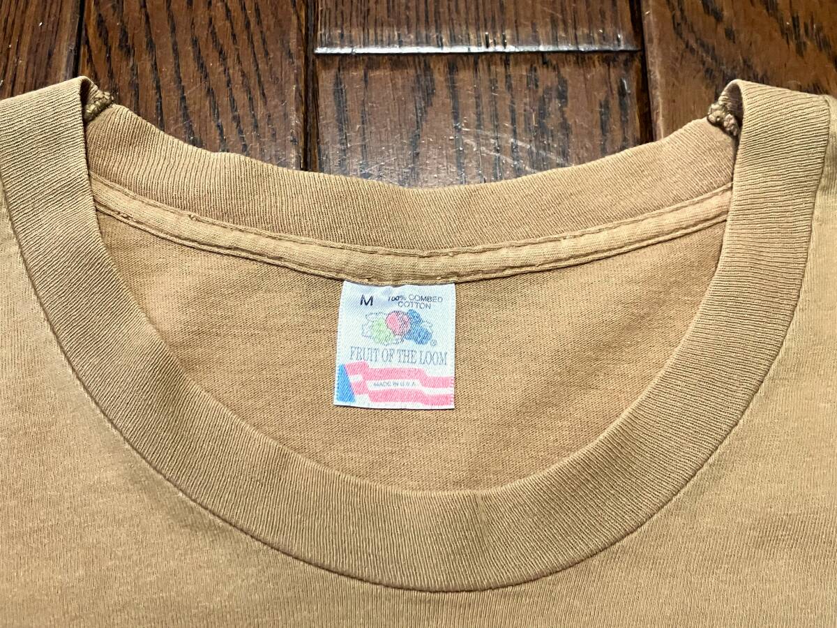 USA製 90s ビンテージ フルーツオブザルーム 無地 ブランク Tシャツ M 茶色 ブラウン シングルステッチ 90年代 アメリカ製 フルーツタグ
