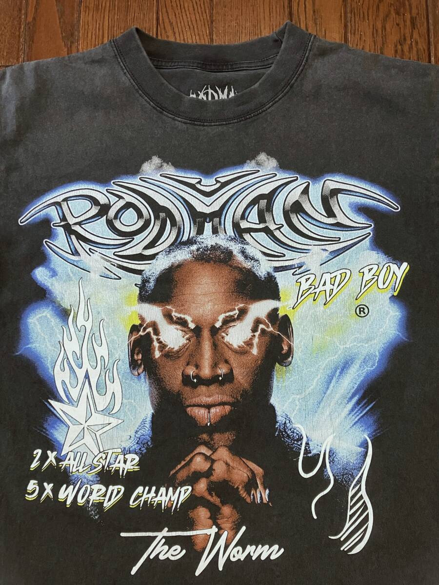 デニス ロッドマン DENNIS RODMAN ユーズド Tシャツ M 黒 フェード ブラック NBA バスケ メキシコ製