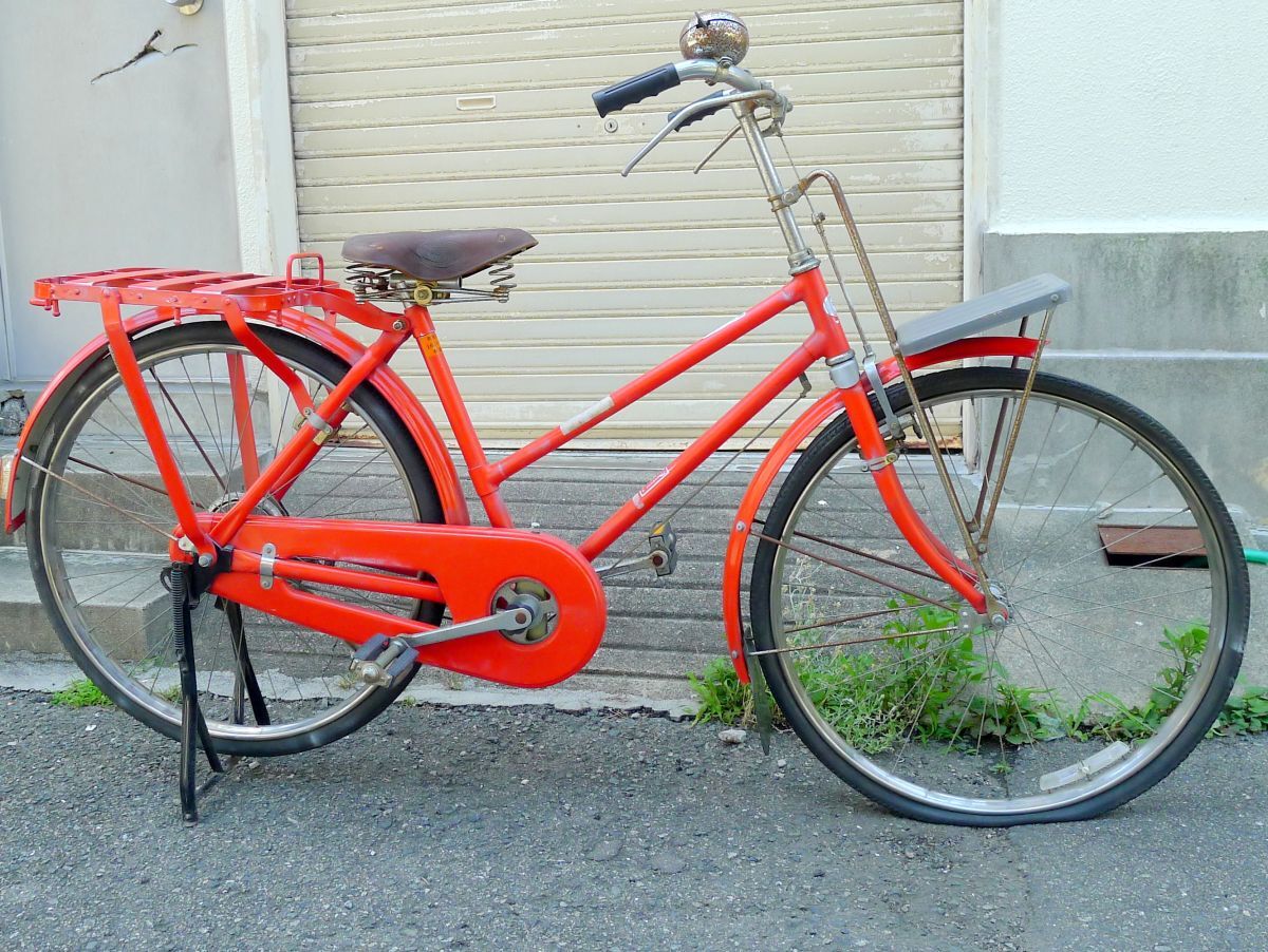 ★g303 当時物レトロ 郵便自転車 丸石自転車 26インチ 平成12年10月製 赤色 革サドル 【直接引取歓迎 大阪市生野区】/ヤマト家財便Eランク