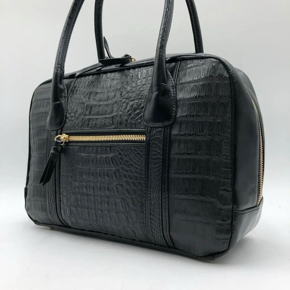 【極美品】 RODANIA ロダニア ボストンバッグ カイマン レザー 黒 ブラック ハンドバッグ トートバッグ ゴールド y2k