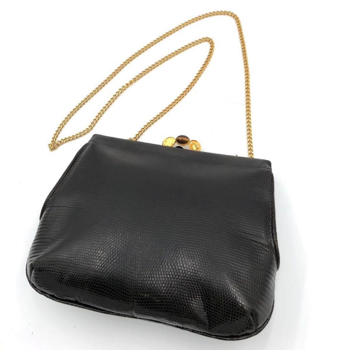 【美品&超激レア】 OLD GUCCI オールドグッチ ミニ チェーン ショルダーバッグ がま口 ブラウン リザード べっ甲 ヴィンテージ 最高級