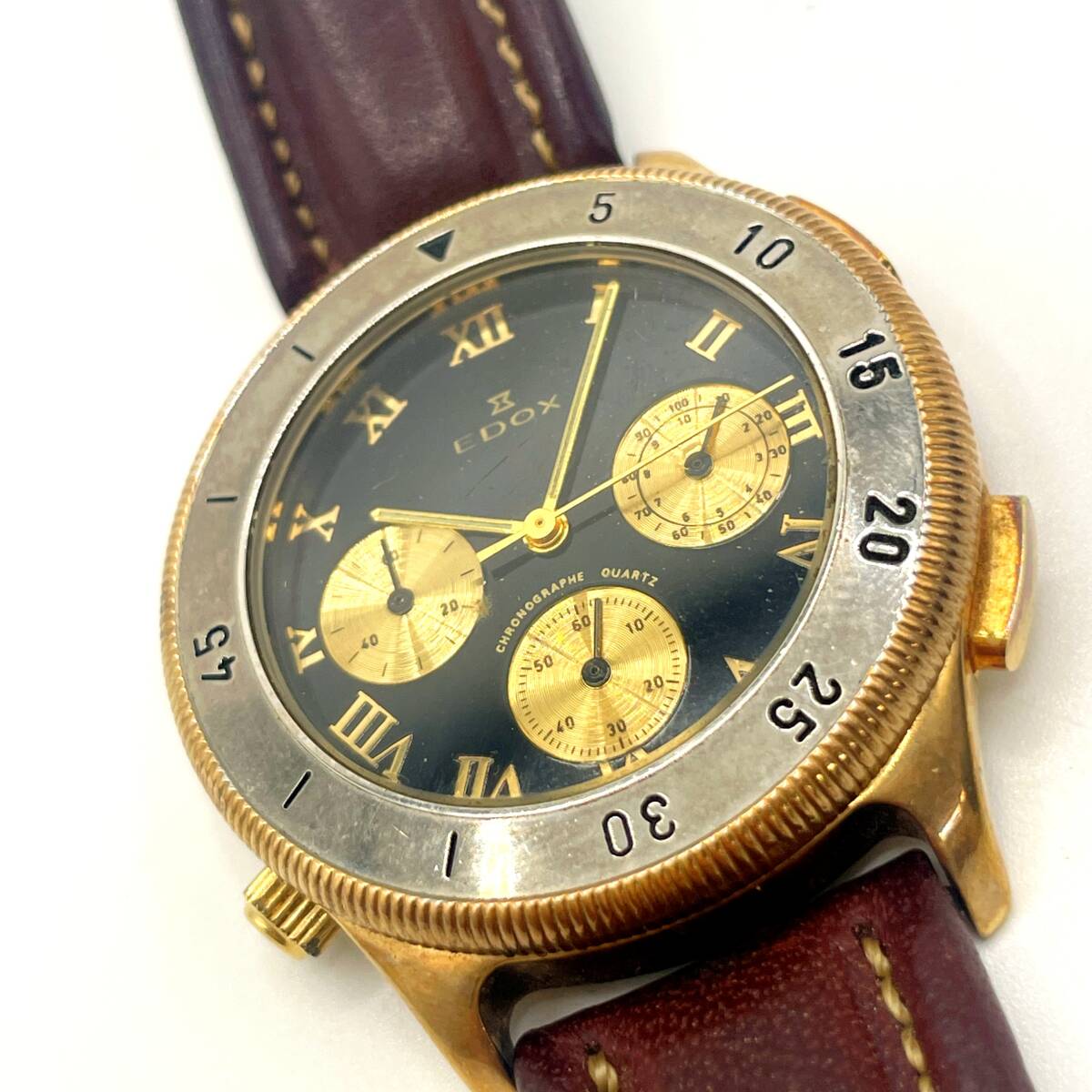 EDOX エドックス クロノグラフ ゴールドブラック文字盤 メンズ腕時計