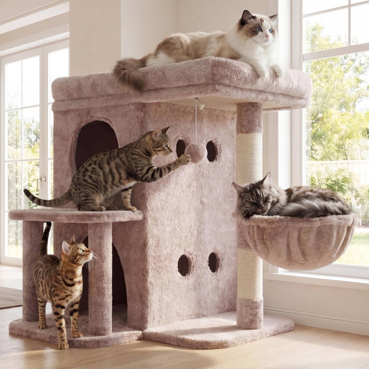 Heyblyキャットタワー 高さ65cm 大型猫用 猫タワー 据え置き スリム 省スペース 多頭飼い対応 広々としたプラットフmt