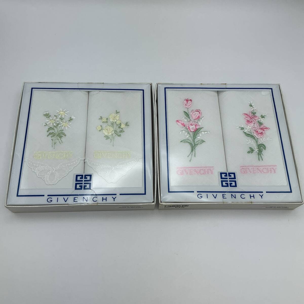 2501◇GIVENCHY ジバンシィ ジバンシー ガーゼハンカチ ハンカチーフ 白 刺繍 花