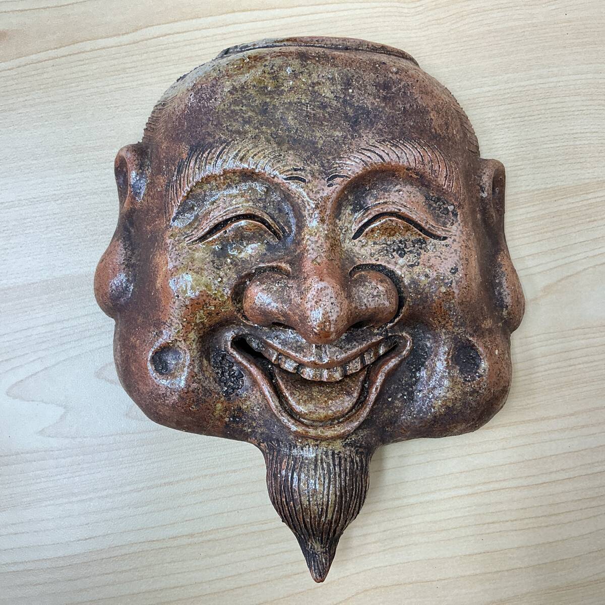 2521◇時代物 陶器製 翁面 能面 レトロ アンティーク インテリア オブジェ 工芸品 骨董 保管品