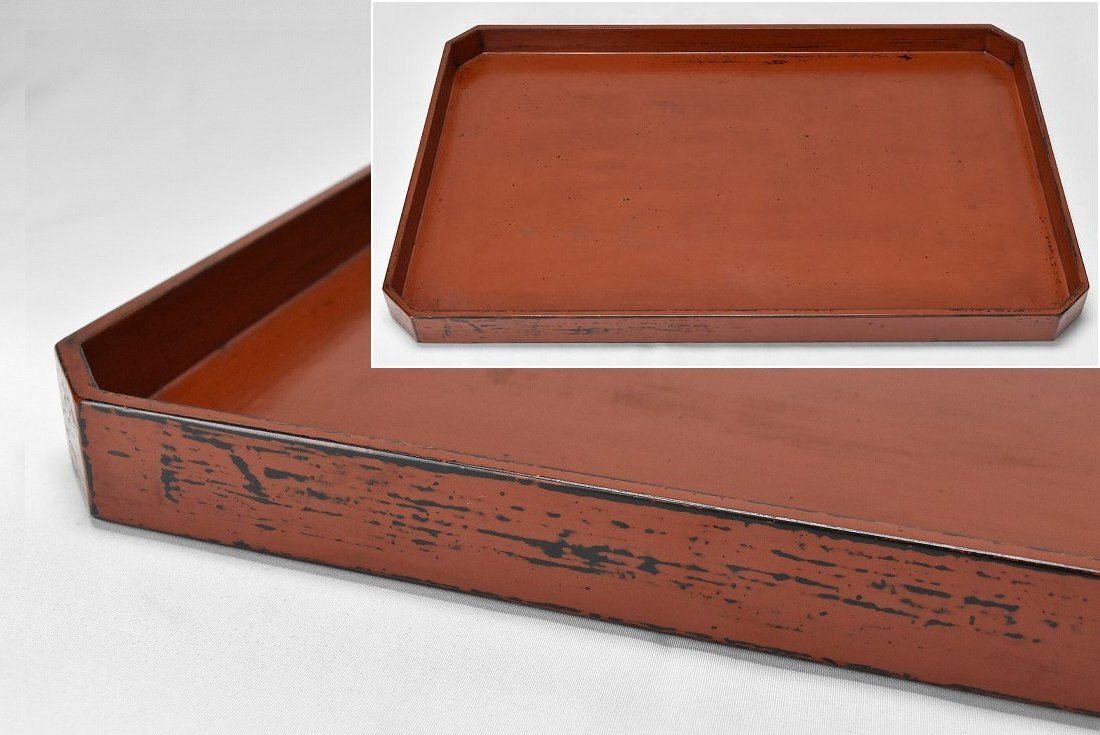 根来 膳 隅切 長方 盆 懐石盆 漆芸 漆器 41cm×26cm 茶道具 日本美術
