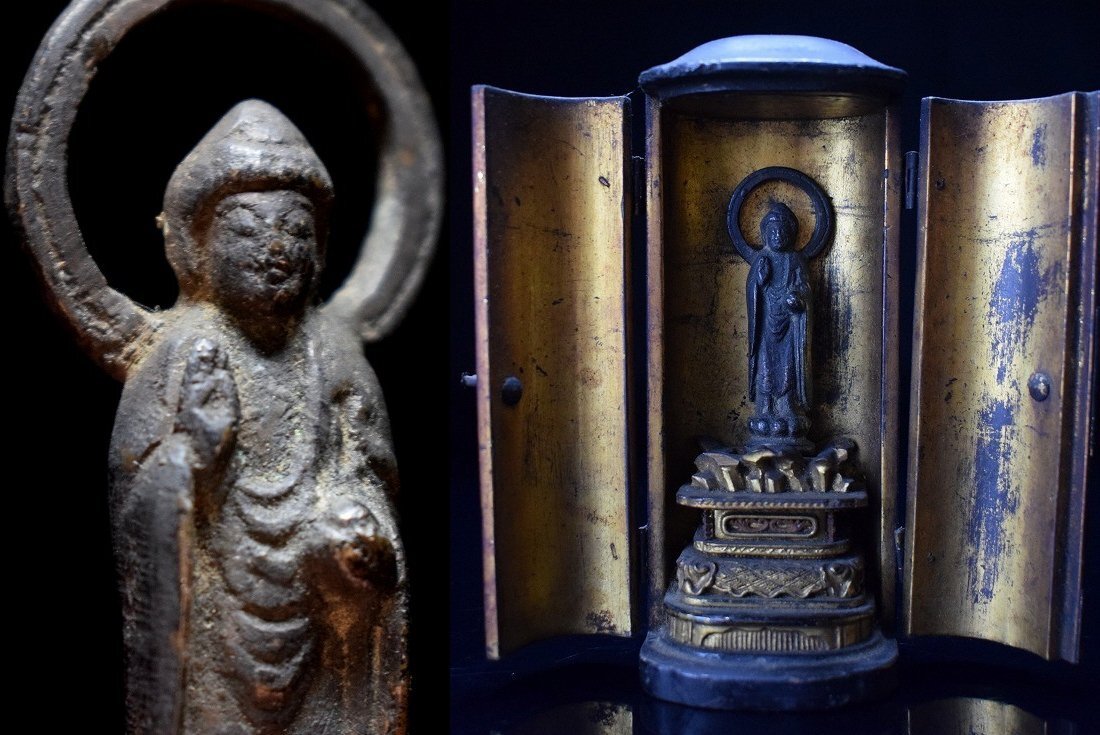 古銅 仏像 置物 厨子(木製)時代 小仏 仏教美術