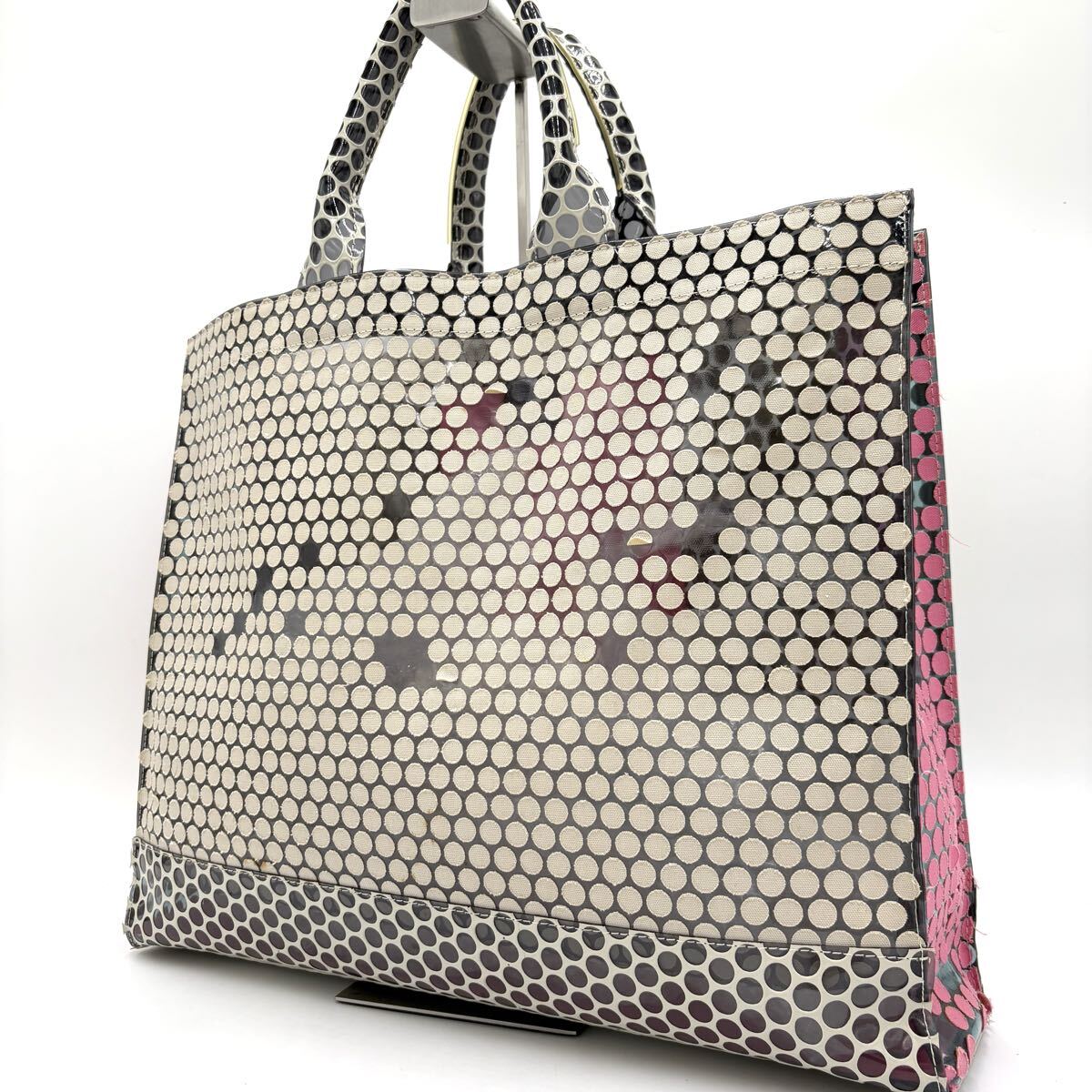 A■ 洗練されたデザイン!! '人気モデル' PLEATS PLEASE ISSEY MIYAKE プリーツプリーツ 総柄 シースルー トートバッグ ハンドバッグ カバン