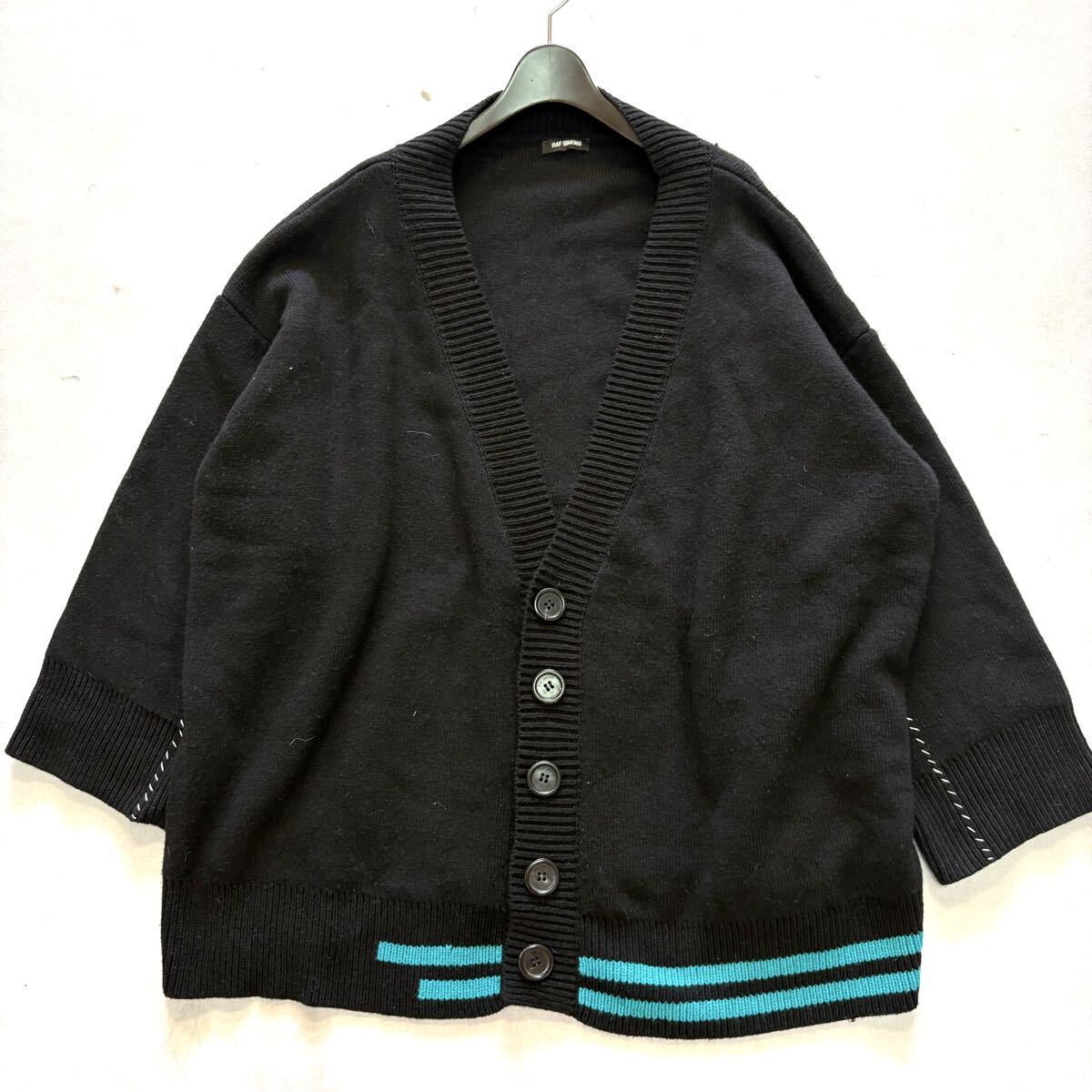 B ■ 良品 'イタリア製' 16AW 洗練されたデザイン RAF SIMONS ラフシモンズ ステッチ入り オーバー ニット カーディガン SIZE:L トップス 