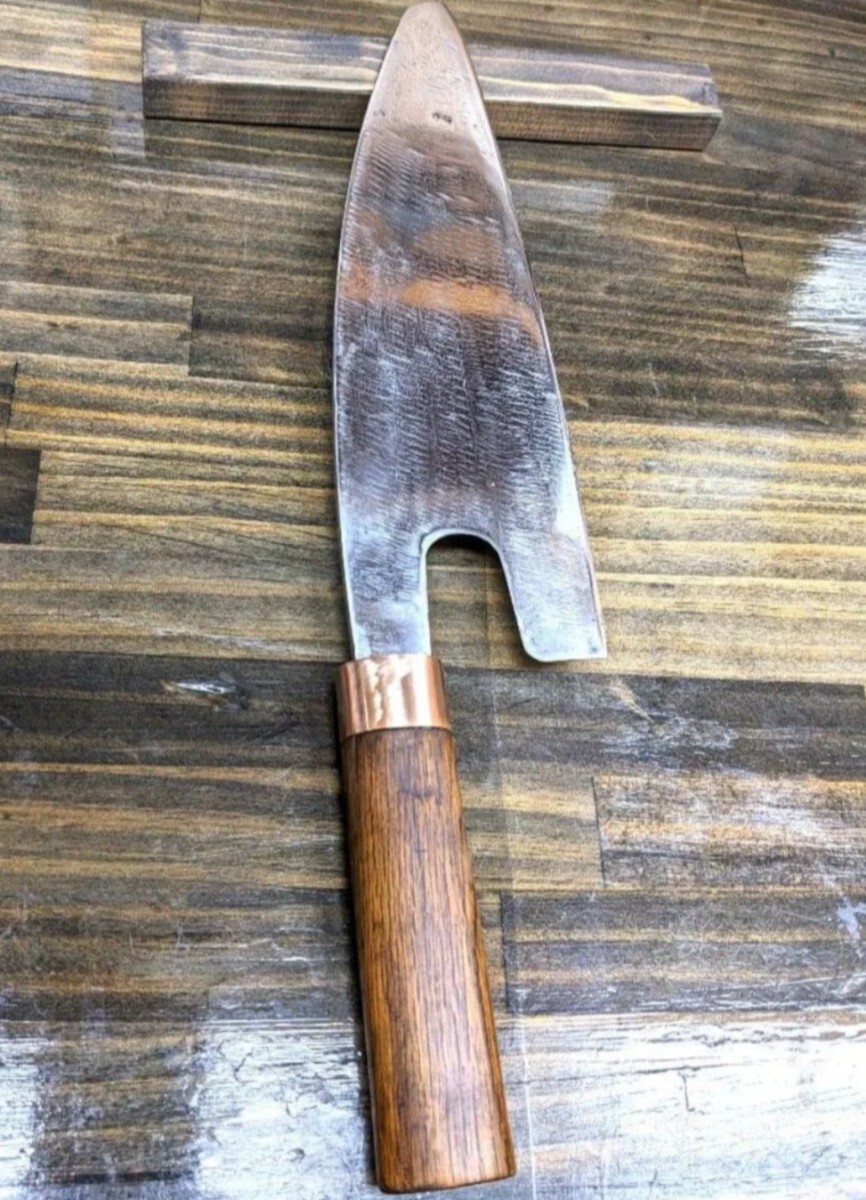 麺切り包丁 研ぎ済 炭素鋼 両刃 リメイク品 NO.019