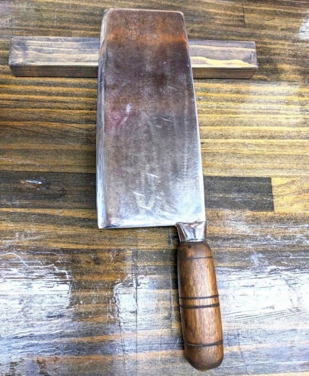 中華包丁 研ぎ済 炭素鋼 両刃 リメイク品 NO.022
