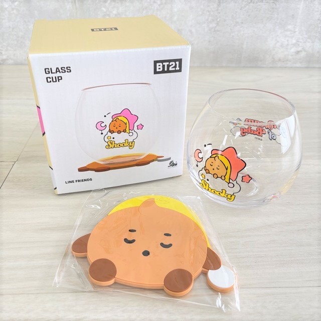 BT21 グラスカップ&コースターセット shooky 新品 ソロモン商事 CKS-BT21-A-SK BTS 防弾少年団 × LINE FRIENDS コラボ グッズ/31210在★35