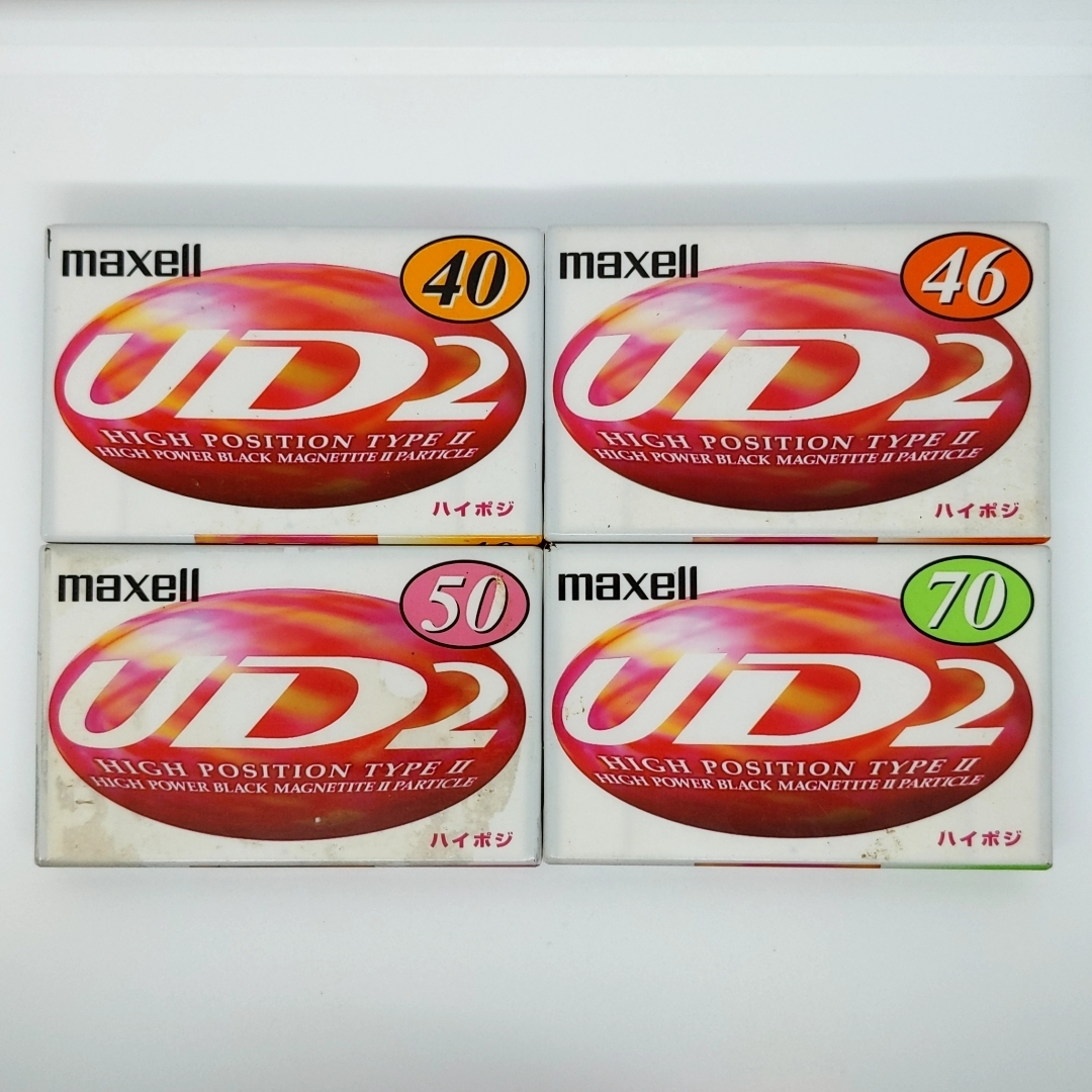 未使用★maxell UD2 40/46/50/70 オーディオカセットテープ 4本 マクセル 新品 High Position Audio Cassette Tape