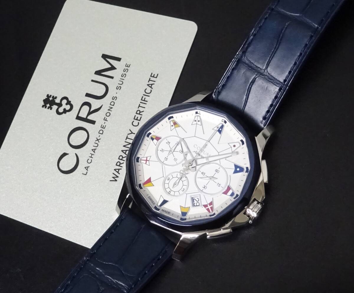 美品 国内正規品 CORUM コルム アドミラル レジェンド42 クロノグラフ 984.113.20 自動巻 メンズ 白文字 国際保証書あり純正内外箱あり本物