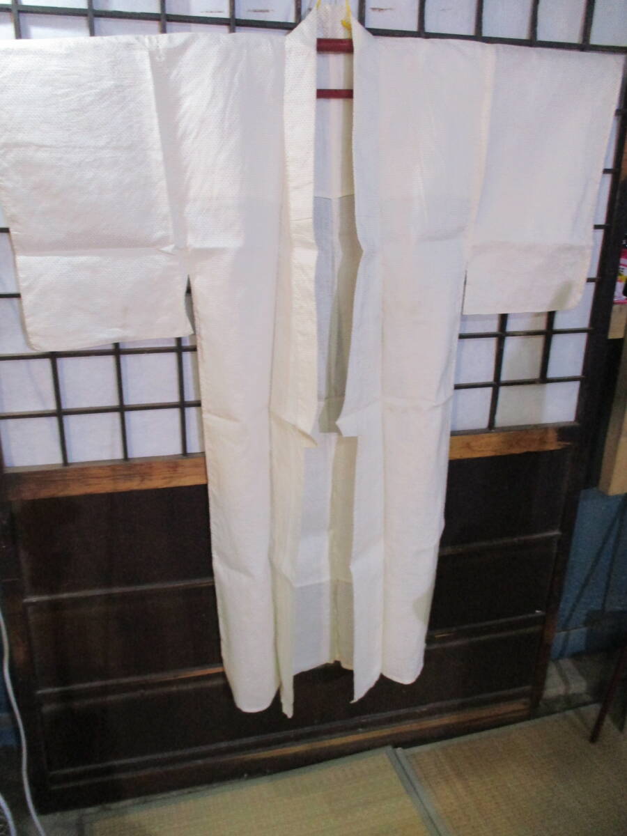《和》　アンティーク着物　男物　白絣　綿絣　夏着物　リメイク　古布　