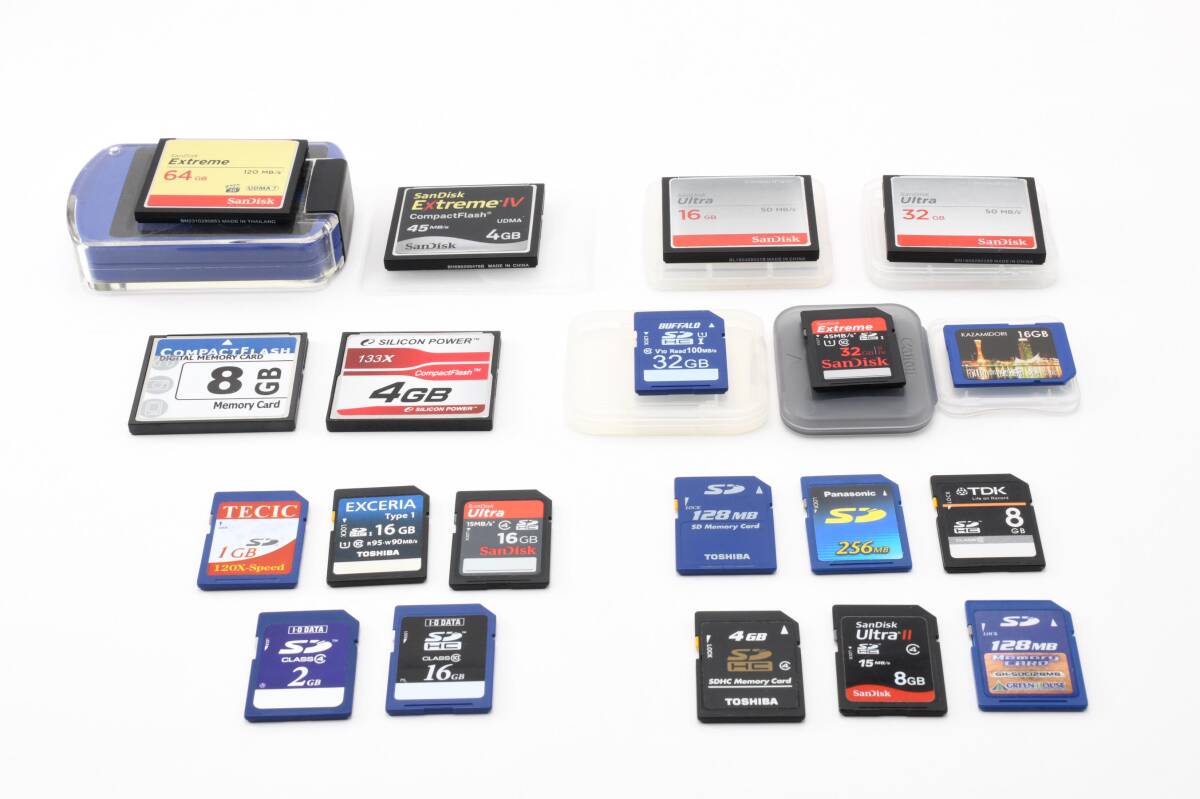 ★まとめ売り★ SDカード14枚（32GB：2枚、16GB：4枚、8GB：2枚等） CFカード6枚（64GB：1枚、32GB：1枚、16GB1枚等） 