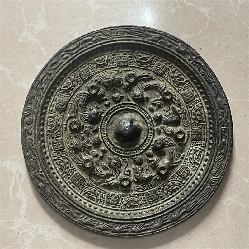 中国 銅器 純銅鏡 黄銅鏡 漢 擬古銅鏡 円形銅鏡 青銅鏡 青銅彫 銅製 銅鏡 置物 擺件 収蔵 鑑賞 中国美術品