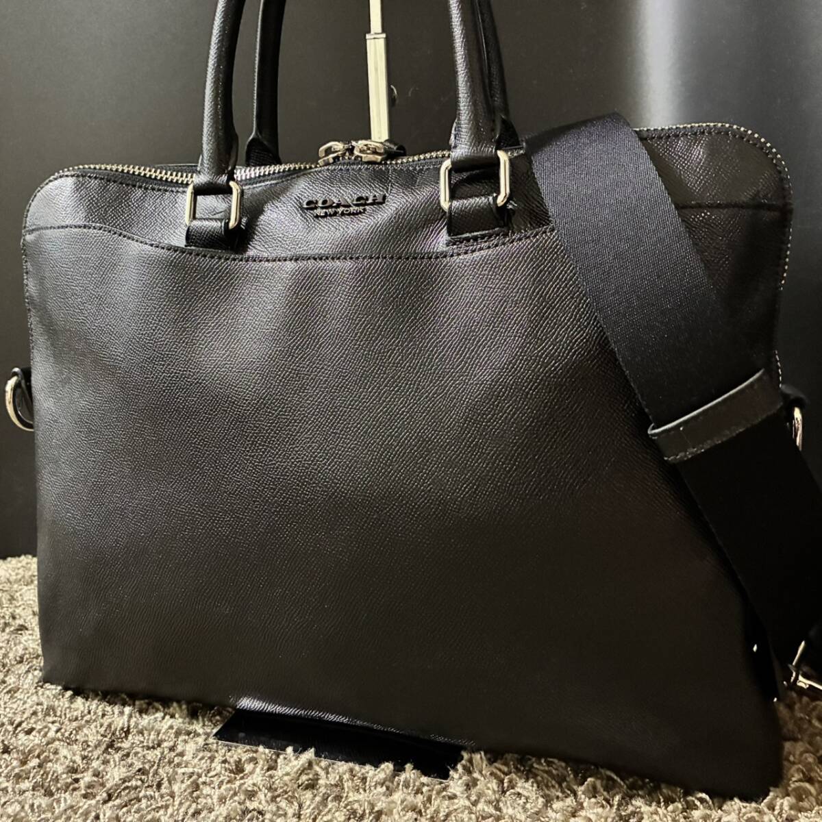 1円~【極美品】コーチ COACH ビジネスバッグ メンズ 手提げ 斜めがけ 肩掛け A4 PC 書類鞄 ブリーフケース ブラック レザー