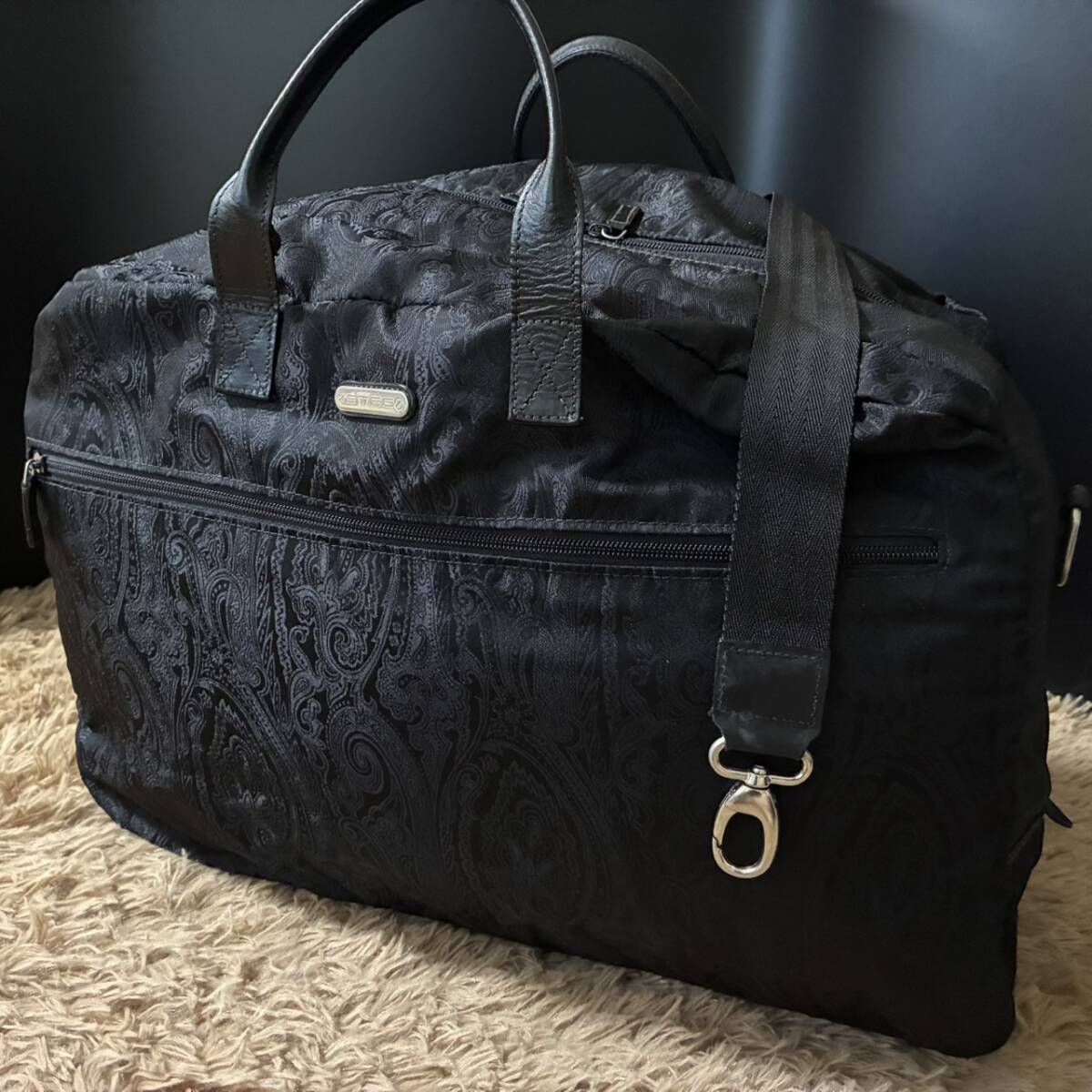1円~【ショルダー付属/極美品】エトロ ETRO ボストンバッグ メンズ ビジネス ハンドバッグ 手提げ 斜めがけ 2way ペイズリー ナイロン
