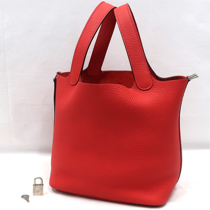 【美品】HERMES／エルメス　ピコタンロックMM　トリヨンクレマンス　ルージュトマト　X刻印　ハンドバッグ　700100020
