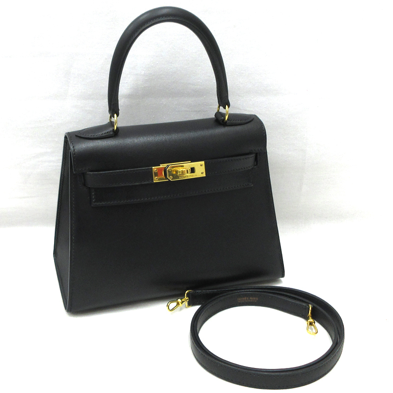 【美品】HERMES／エルメス　ミニケリー20　ボックスカーフ　ブラック　□A刻印　ショルダーバッグ　800060207