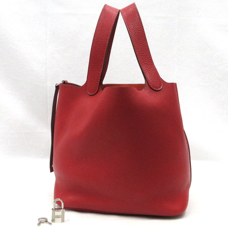 【美品】HERMES／エルメス　ピコタンロックMM トリヨンクレマンス　ルージュカザック　□Q刻印　ハンドバッグ　800060085