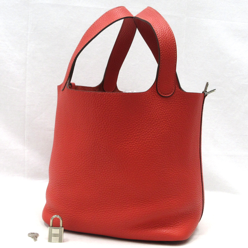 【美品】HERMES／エルメス　ピコタンロックMM トリヨンクレマンス　ルージュピヴォワンヌ　□R刻印　ハンドバッグ　800030188