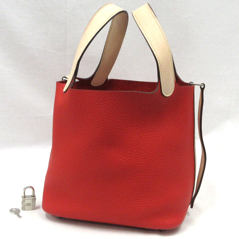 【美品】HERMES／エルメス　ピコタンロックタッチＰＭ トリヨンクレマンス　ルージュトマト　X刻印　ハンドバッグ　800070089