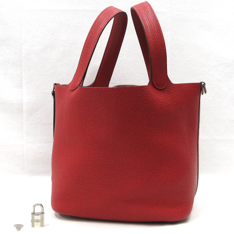 【美品】HERMES／エルメス　ピコタンロックMM トリヨンクレマンス　ルージュカザック　T刻印　ハンドバッグ　800040016