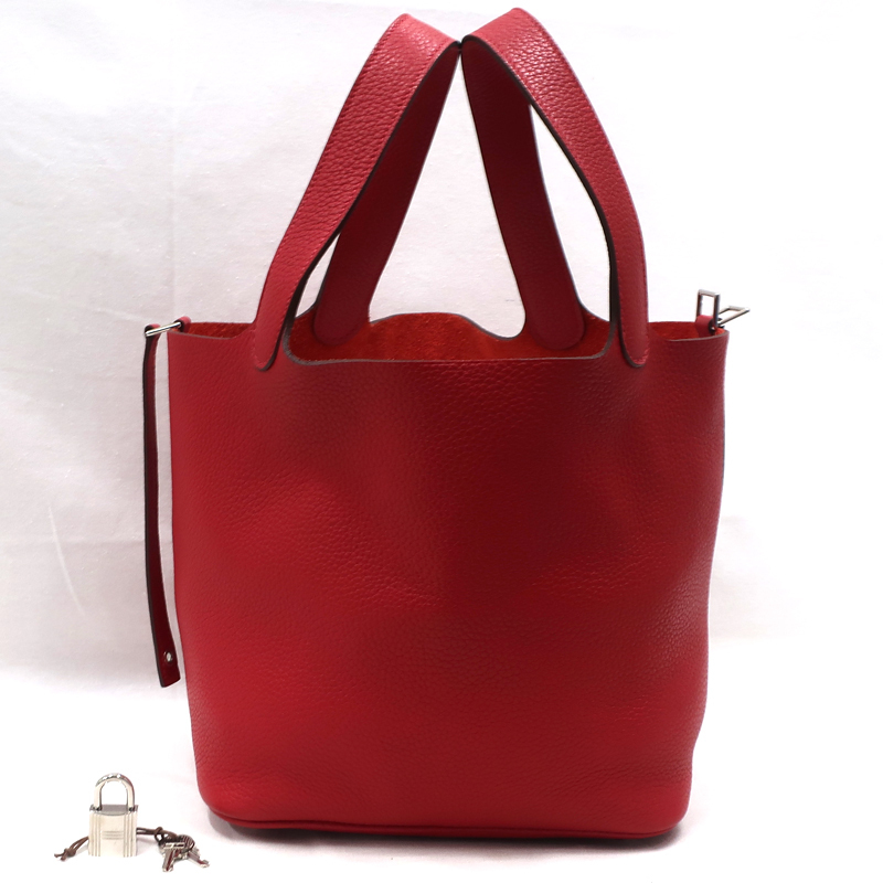 【美品】HERMES／エルメス　ピコタンロックMM トリヨンクレマンス　ルージュカザック　□P刻印　ハンドバッグ　800060208