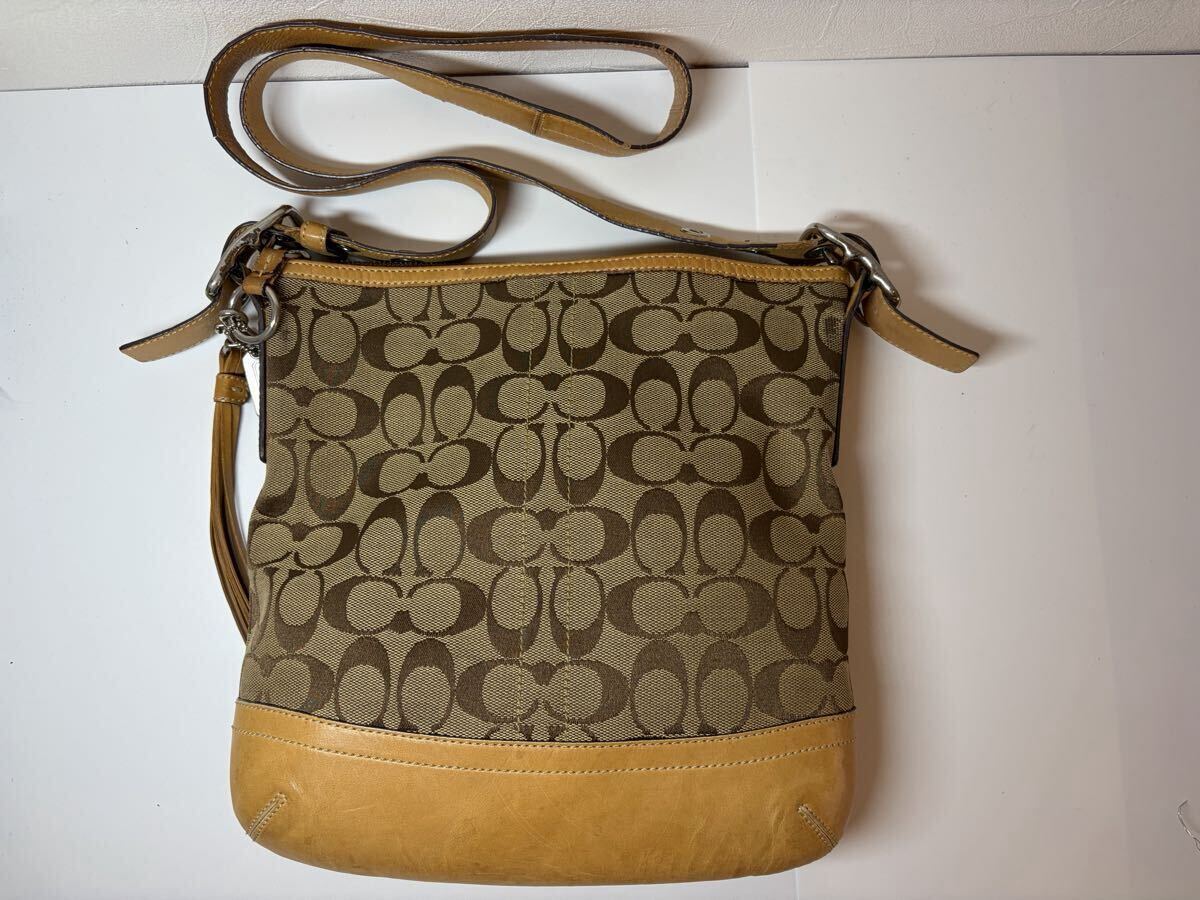 #3 COACH キャンバス シグネチャー ブラウン ショルダーバッグ 