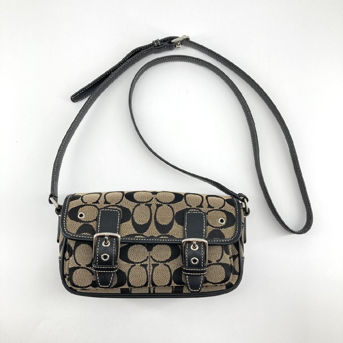 COACH ミニフィールド バックル付レザーベルト 6844 ショルダーバッグ ブラウン