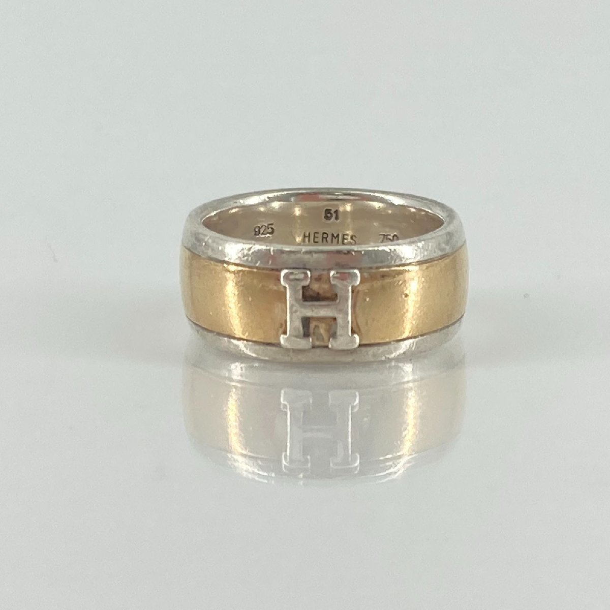 HERMES(エルメス)　Hロゴ　コンビネーション　リング　Ag925/750　8.76g　ゴールド×シルバー