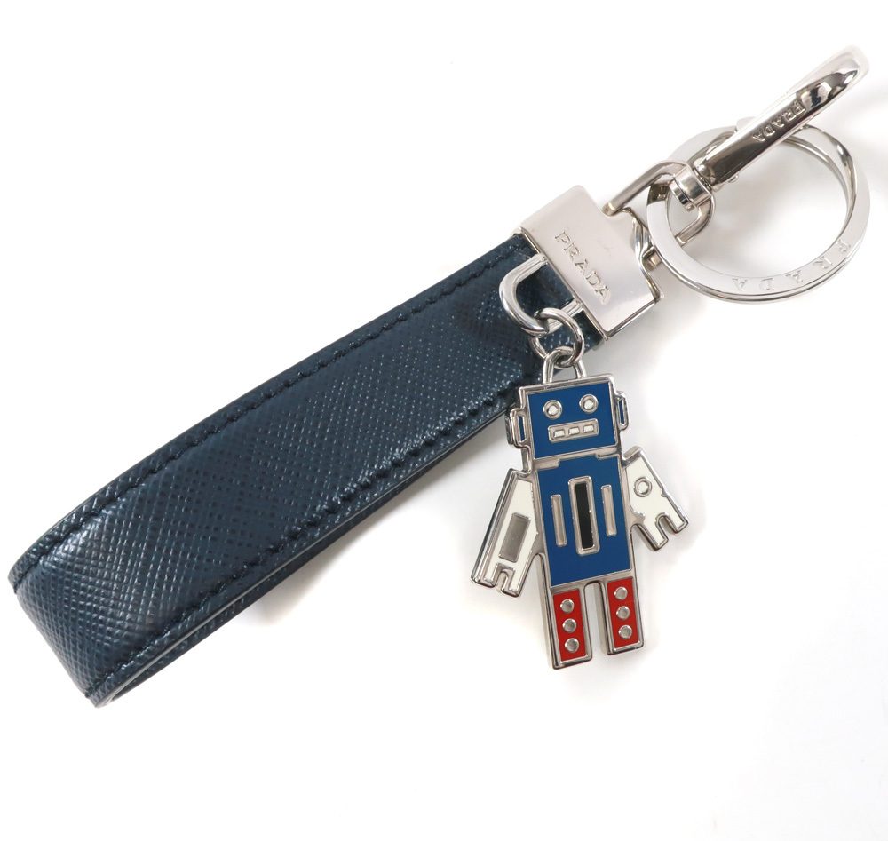 未使用 プラダ 現行モデル サフィアーノレザー キーチェーン ロボット キーホルダー キーリング 2PP040 バルティコ PRADA /34906