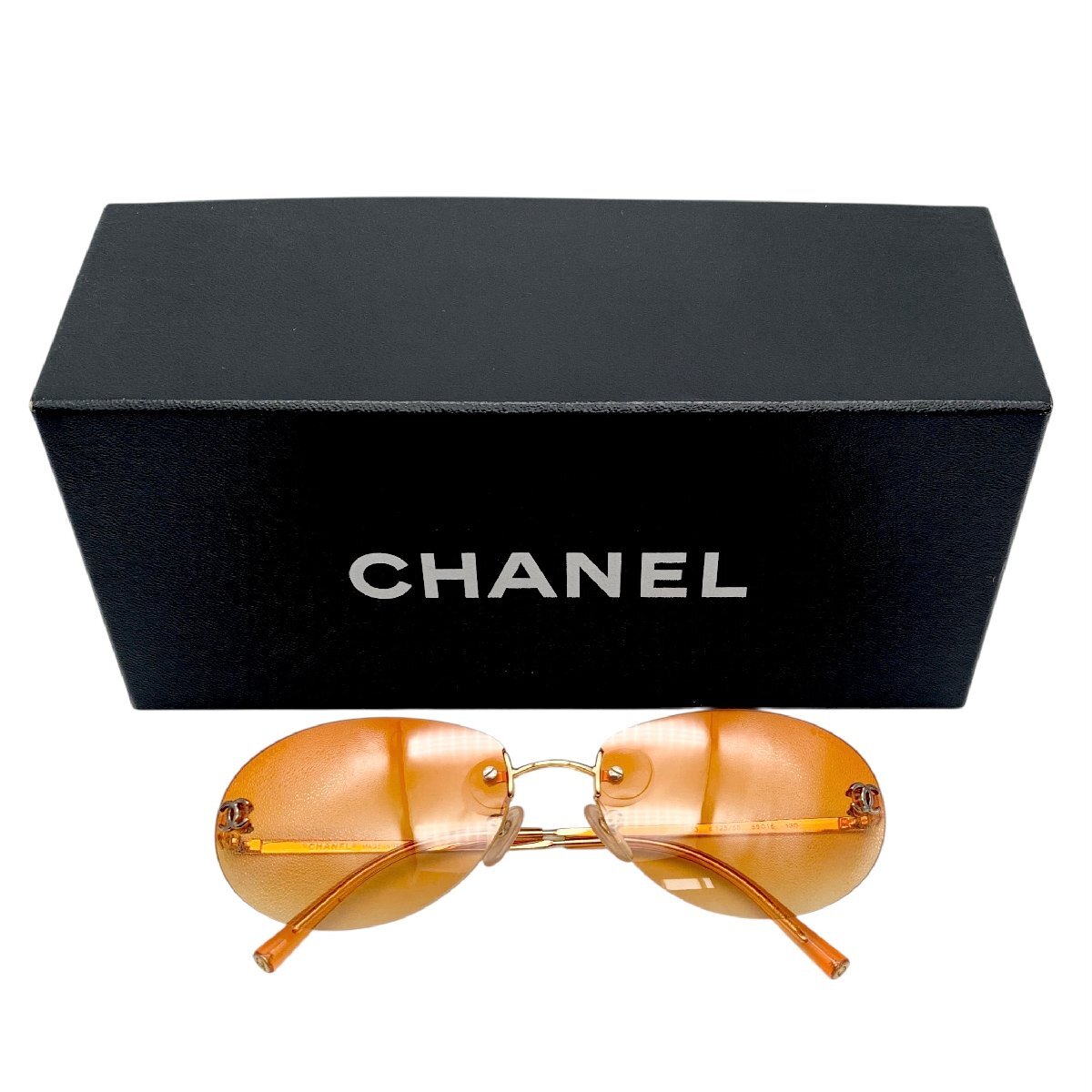 CHANEL シャネル 眼鏡 サングラス メガネ リムレス 4013 c.125/56 59□16 130 ココマーク 度なし ケース付き 中古品 60サイズ 蘇さ(MtY92)