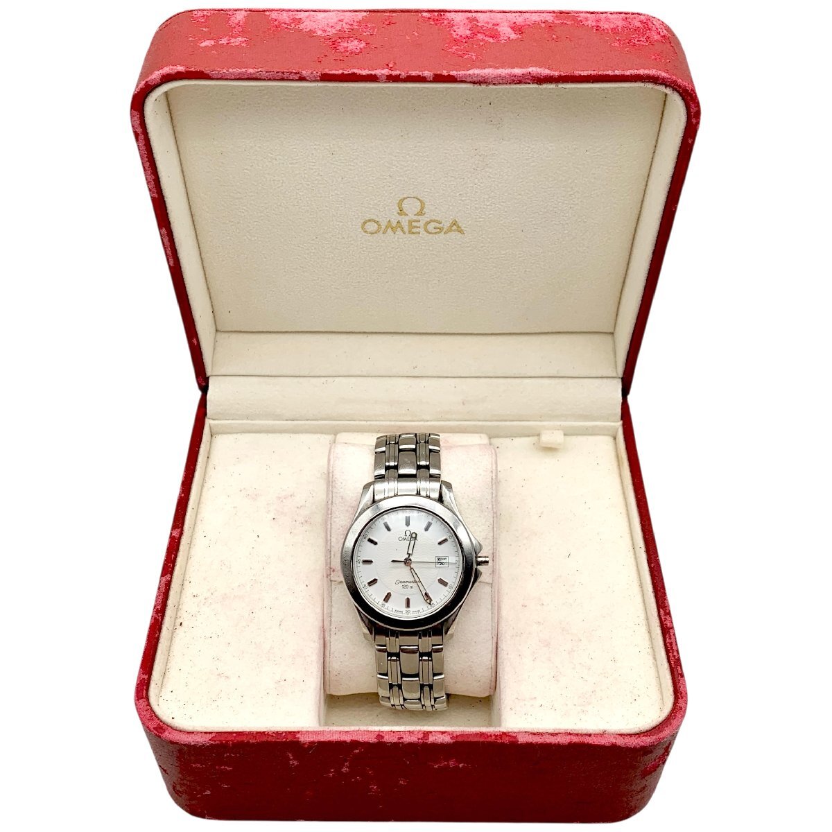 OMEGA オメガ 時計 腕時計 SEAMASTER 120M シーマスター ラウンド文字盤 不動 クオーツ ケース付き ジャンク品 60サイズ 蘇さ(BBY153)