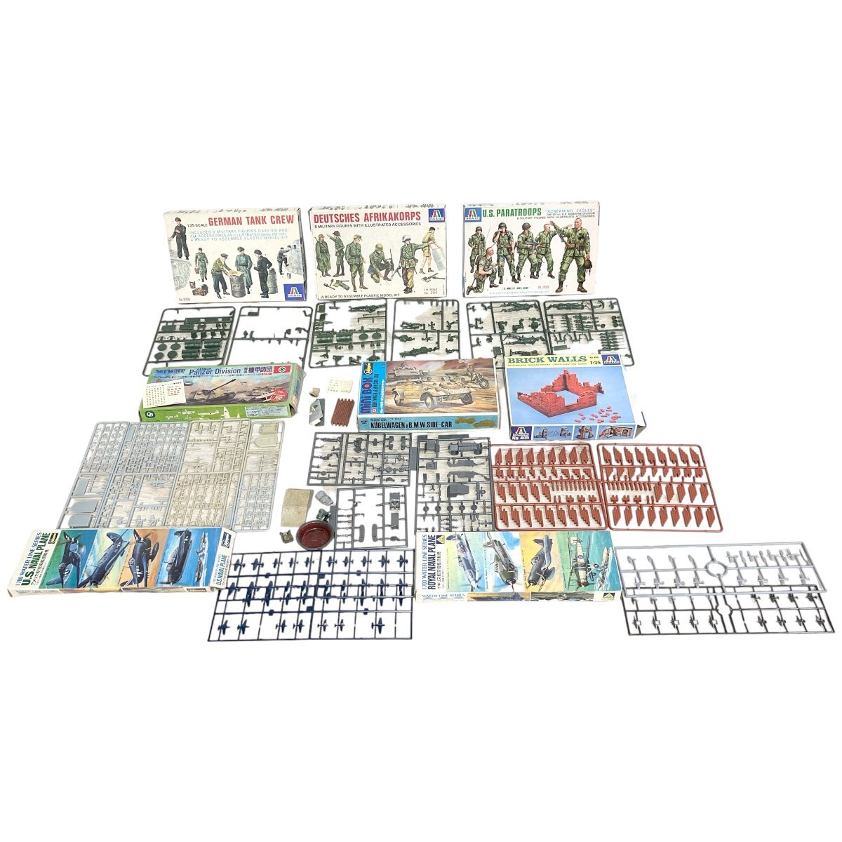 1円スタート！Italeri ホビー レンガ壁セット/アメリカ空挺部隊/ドイツ機甲師団 他 不揃い 箱付き ジャンク品 80サイズ 蘇さ(BBY219)