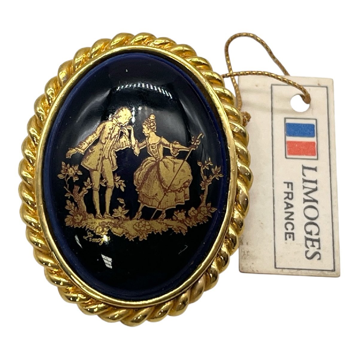 LIMOGES　リモージュ　アクセサリー　ブローチ　コバルトブルー　楕円形　ヴィンテージ　中古品　こねこ便420　蘇や(BBY233)