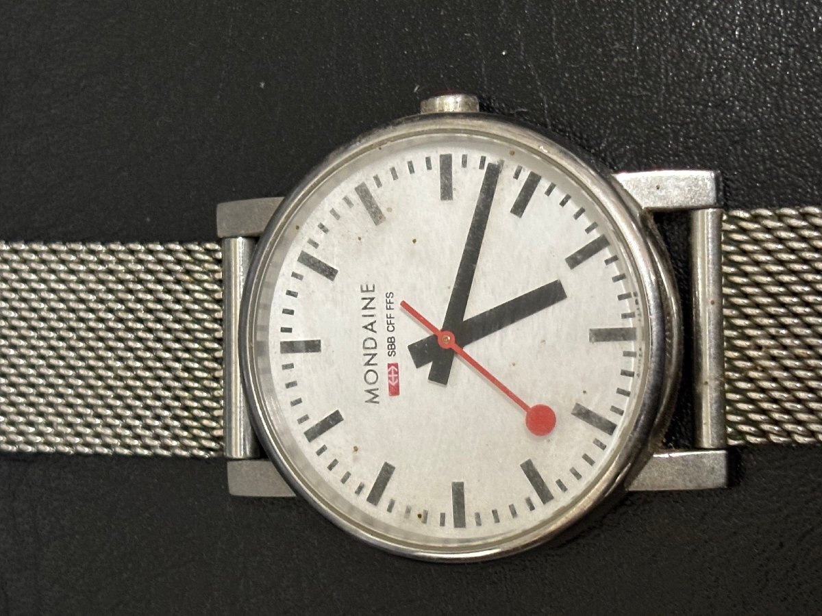 現状品動作未確認　MONDAINE モンディーン SBB CFF FFS 30308 シルバー ホワイト デイト 3針 ラウンド ステンレス 10BAR Quartz スイス製