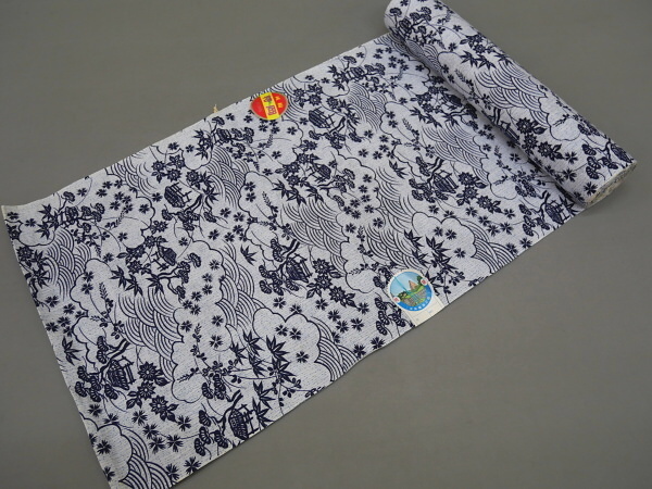A21-26【凛々】即決 新古品 ゆかた反物 白 水色 風景 未仕立て品