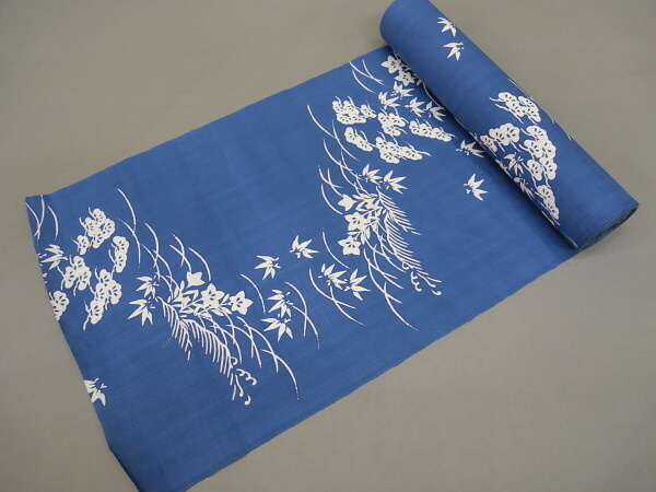 A13-17【凛々】即決 新古品 変り織 本染 ゆかた反物 青紺 桔梗 未仕立て品